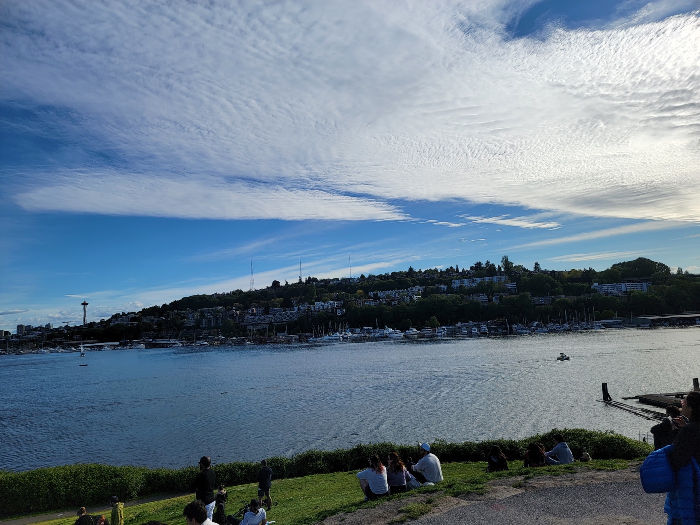 A sunny waterfront view across Seattle